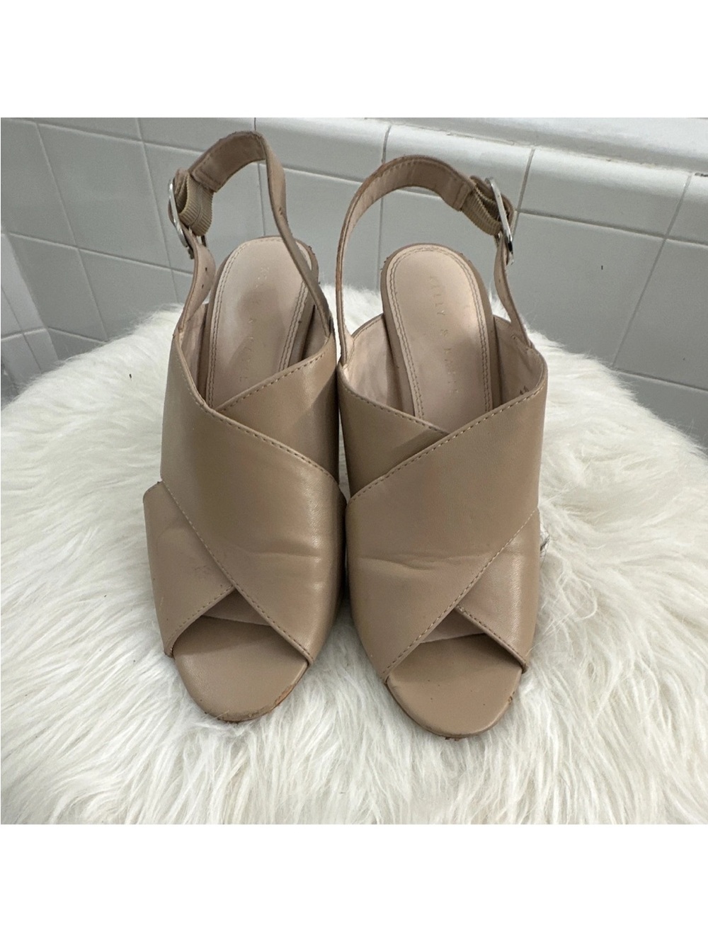 Kelly & Katie Beige Cross-Front Slingback Heels